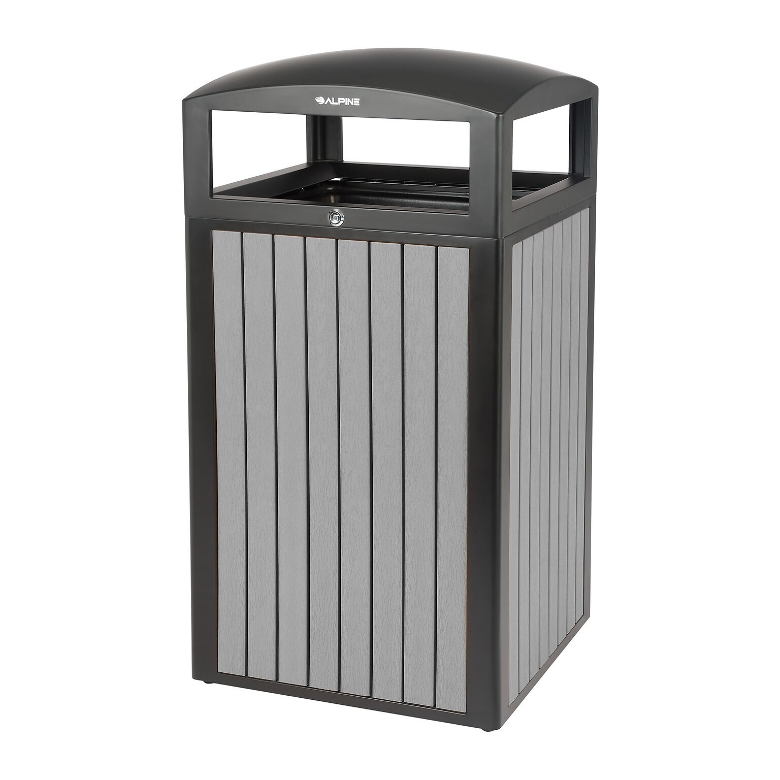 Alpine Industries Steel Outdoor Trash Can with Dome Lid, 40 Gallon, Gray (ALP471-40-WD-GRY)