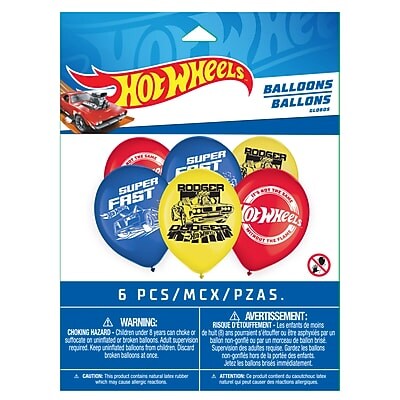 Party City 12 Hot Wheels Latex Balloons, Assorted Colors, 6/Pack (AM114172)