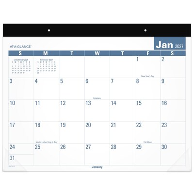 2027 AT-A-GLANCE Easy-to-Read 21.75 x 17 Monthly Desk Pad Calendar, White/Blue (SKLP24-32-27)