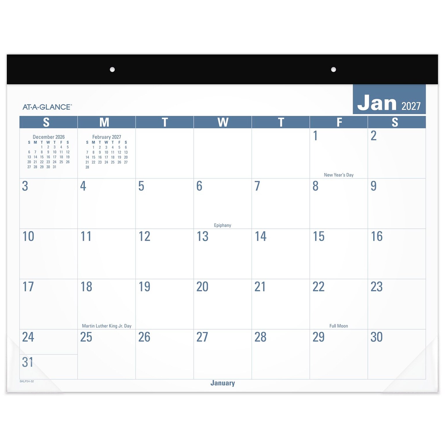 2027 AT-A-GLANCE Easy-to-Read 21.75 x 17 Monthly Desk Pad Calendar, White/Blue (SKLP24-32-27)