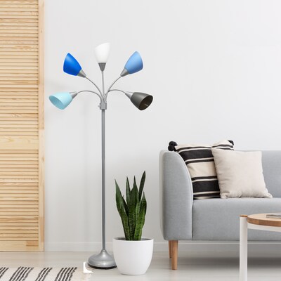 Simple Designs Medusa 67" Silver Floor Lamp with Cone Shades, Blue/White/Gray (LF2006-SBG)