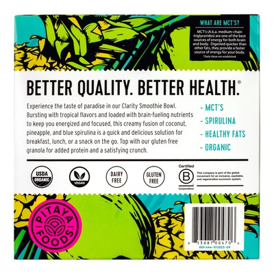 Pitaya Foods Organic Smoothie Bowl, Clarity, 6 oz, 6/Pack (220-02482)