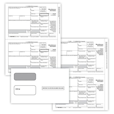 ComplyRight 2026 1099-MISC Tax Form Envelopes and Recipient Copy Only, 3-Part, 2-Up, Copy B, C/2, 50/Pack (6113E)