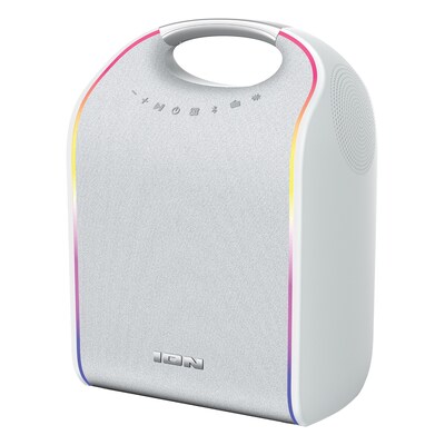 ION Stereo Glow Tone Wireless Bluetooth Portable Speaker with 8-In. Woofer & Lights, Water Resistant, White (GLOWTONEXUS)