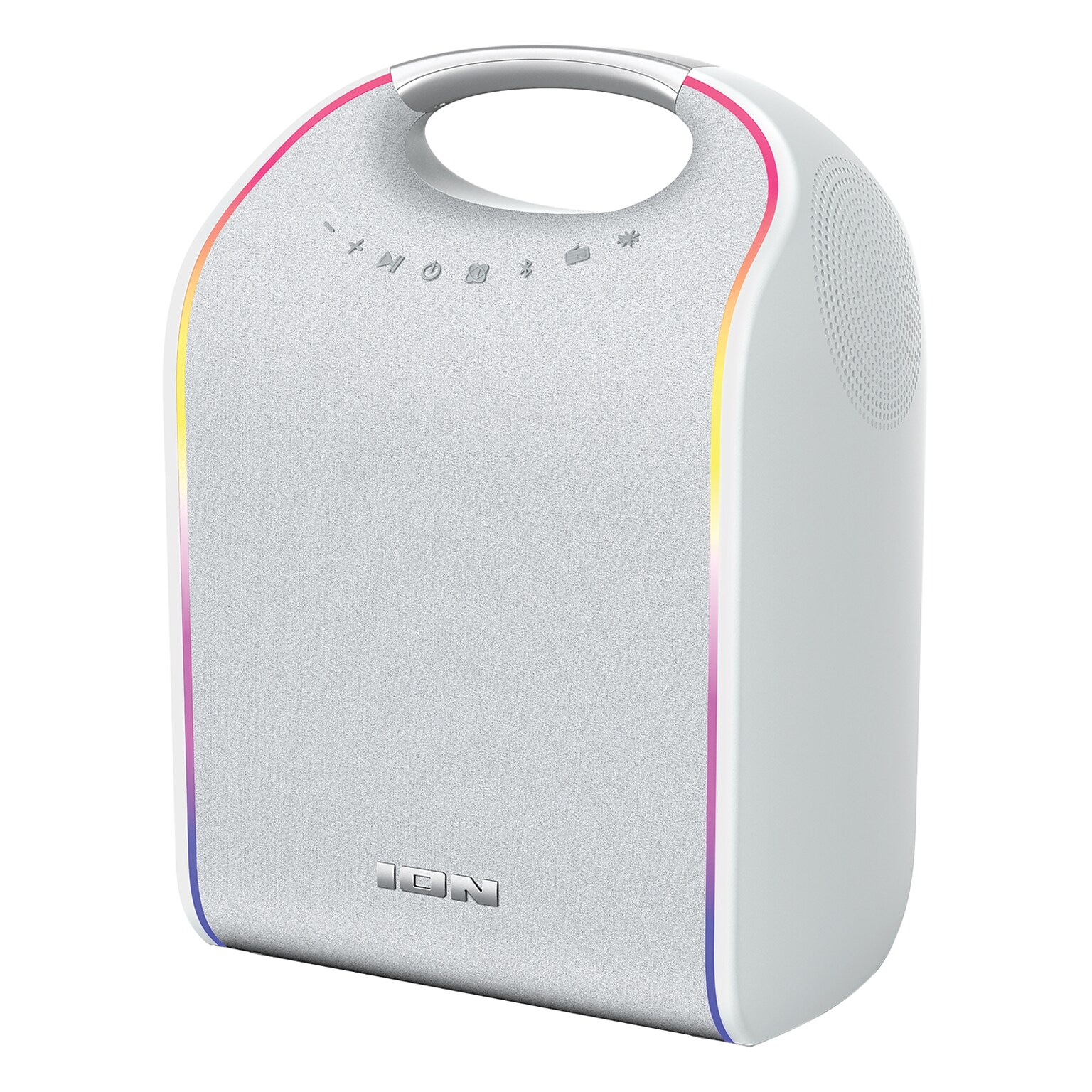 ION Stereo Glow Tone Wireless Bluetooth Portable Speaker with 8-In. Woofer & Lights, Water Resistant, White (GLOWTONEXUS)