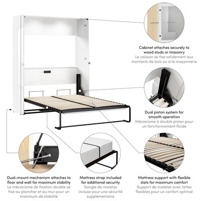 Bestar Avalon 61W Full Murphy Bed - High-Gloss White