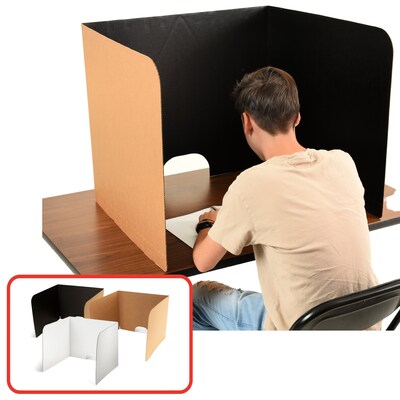 Classroom Products Foldable Cardboard Freestanding Privacy Shield, 24"H x 28"W, Black/Kraft, 10/Box (2410 BK)