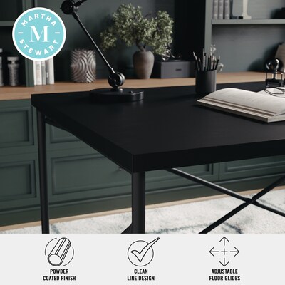 Martha Stewart Maddox 47"W Engineered Wood Rectangular Home Office Parsons Desk, Black Wood Grain/Oil Rubbed Bronze (XUDK4BK)