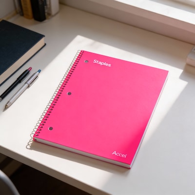 Staples Premium Poly 1-Subject Notebook, 8.5" x 11", College Ruled, 100 Sheets, Pink (ST51448D)