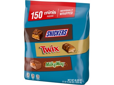 Snickers, Twix and MilkyWay Minis Milk Chocolate Candy Bars Bulk Variety Pack, 46.86 oz., 150 Pieces (459751)