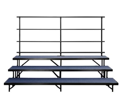 NPS 3 Level Straight Standing Choral Riser, Blue Carpet, 54W x 60-72L x 24H (RS3LC04)