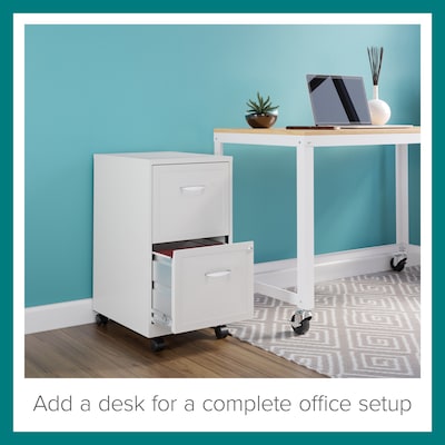 2-Drawer Mobile Pedestal File Cabinet, Letter-Size, Pearl White, 18" Deep (19156)