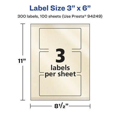 Avery Pearlized Ivory Rectangle Multipurpose Labels, 3" x 6", Ivory, 300/Box (94249)