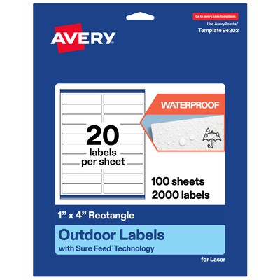 Avery Rectangle Laser Multipurpose Labels, 1 x 4, White, 2000/Box (19479399207)