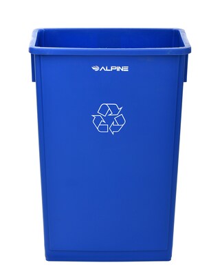 Alpine Industries Plastic Indoor Slim Commercial Indoor Recycling Bin with Lid and Dolly, 23 Gallon, Blue  (477-BLU3-PKD)