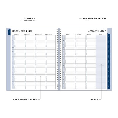 2027 Blue Sky Passages 8.5 x 11 Calendar Year Weekly & Monthly Planner, Plastic Cover, Solid Navy (148658-27)