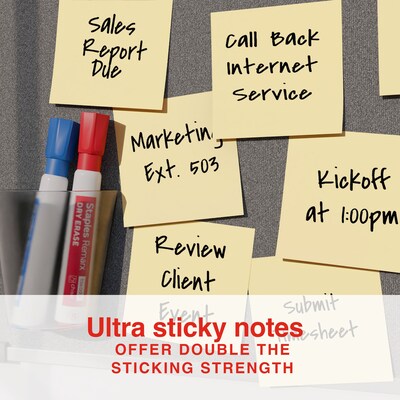 Staples Ultra Sticky Notes, 3" x 3", Sunshine Collection, 100 Sheets/Pad, 24 Pads/Pack (ST62888)