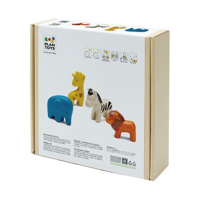 Plan Toys Wooden Wild Animals Playset, Multicolored, 4/Pack (PTS6128)