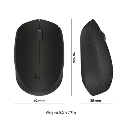 Logitech M170 Wireless Ambidextrous Optical Mouse, Black (910-004940)