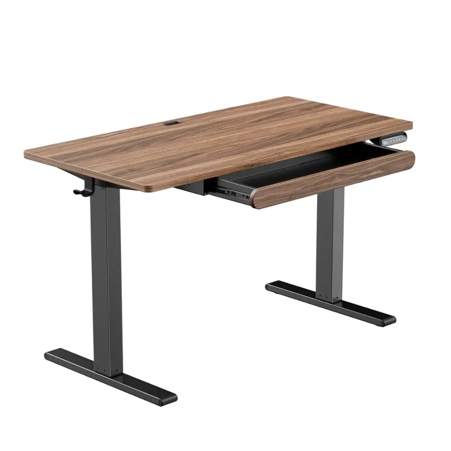 Huanuo 48W Electric Rectangular Adjustable Standing Desk with Storage Drawer, Walnut (HNESD77WN)