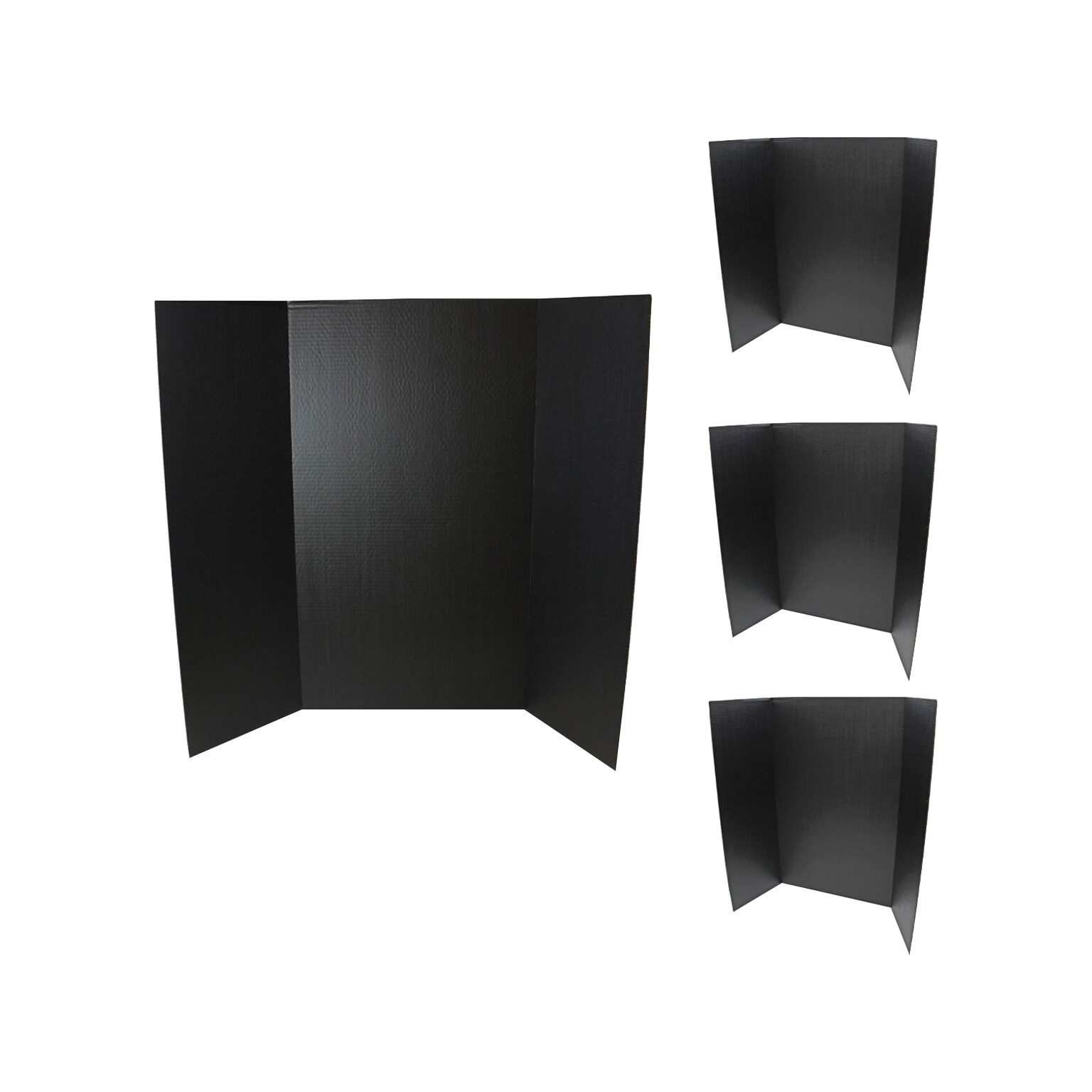 Flipside Tri-Fold Project Board, 48 x 36, Corrugated Paper, Black, 4/Pack (18067)