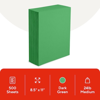 Staples Brights Multipurpose Paper, 24 lbs., 8.5 x 11, Dark Green, 500/Ream (20103)