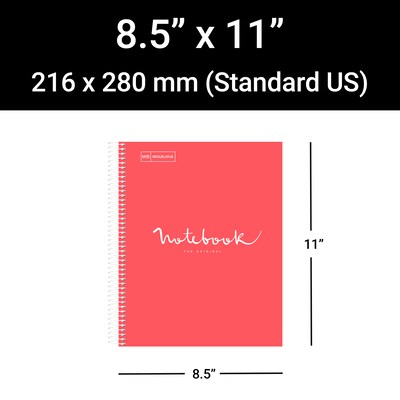 Miquelrius Emotions 1-Subject Composition Notebook, 8.5" x 11", College-Ruled, 80 Sheets, Coral, 5/Pack (48284CS)