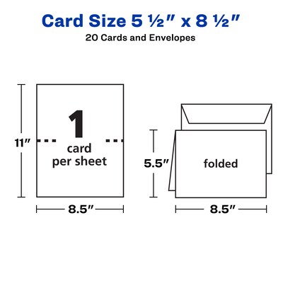 Avery Half-Fold Greeting Cards with Envelopes, 5.5" x 8.5", Matte White, Inkjet, 20/Pack (03265)