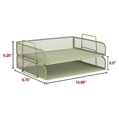 Staples Metal Mesh Side Loading Stackable Letter Tray, Letter Size, Sage Green, 2/Pack (ST63839)