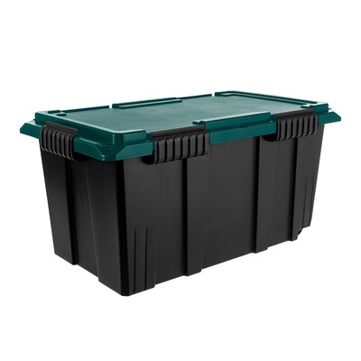 Remington Heavy-Duty Rolling 20 Gal. Storage Container with Latching Lid, Plastic, Black & Green, 2/Pack (500511)