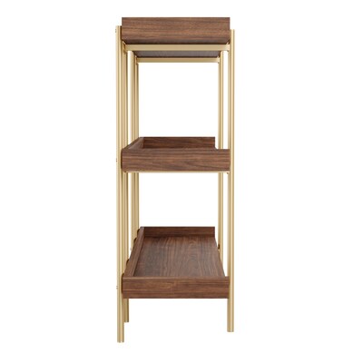 Martha Stewart Emmett 36" 3-Shelf Bookcase, Walnut, Engineered Wood/Polished Brass Metal (JN2542B3BRGLD)