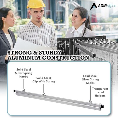 AdirOffice Hanging Clamp Document Holder, 42", Horizontal, Silver Aluminum, 12/Pack (ADI6056--2)