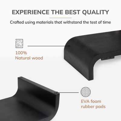 Anji Mountain Mango Wood Monitor Stand with Two USB Ports, Up to 32" Monitor, Black (MS-CRV-BLK-P)