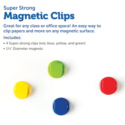 Learning Resources Super Strong Magnetic Clips  1.5" in Diameter, Assorted, Pack of 4 (LER2692)
