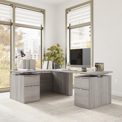Bush Business Furniture Stratus 60W Electric L-Shaped Adjustable Standing Desk with Drawers, Platinum Gray (SUT017PG)