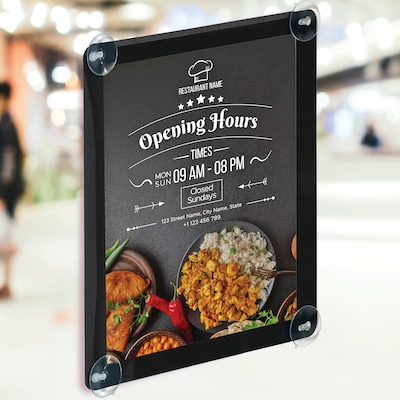 Azar Poster Holder, Window-Hanging, Vertical/Horizontal, Side Loading, Black Plastic (106698-BLK)