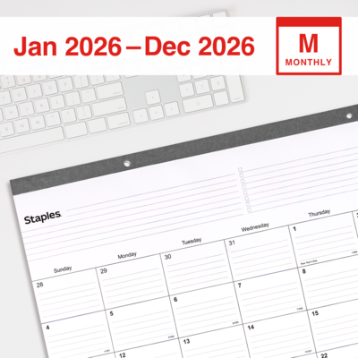 2026 Staples 21.75 x 17 Monthly Desk Pad Calendar, Gray (ST59701-26)