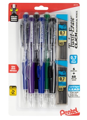 Pentel Twist-Erase Click Mechanical Pencil, 0.7mm, #2 Medium Lead, 6/Pack (PD277TLBPS6M)