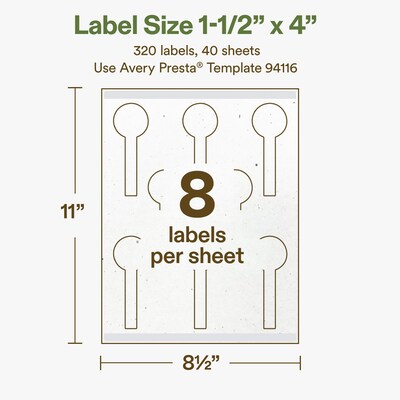 Avery Hemp Lollipop Laser/Inkjet Multipurpose Labels, 1-1/2" x 4", Off-White (320/Box)
