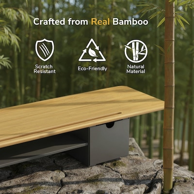 Mount-It! Extra Wide Monitor Riser with Drawers and Shelf, Holds up to 66 lbs., Bamboo, (MI-7369)