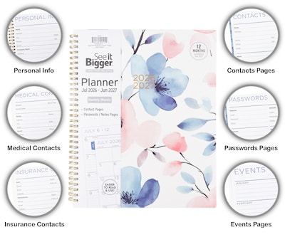 2026-2027 PlanAhead See It Bigger 9.25" x 11.25" Academic Weekly & Monthly Planner, Paperboard Cover, Floral (90124)