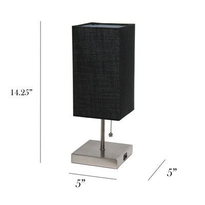 Simple Designs Petite Stick Lamp with USB Charging Port and Fabric Shade, Black, 2/Pack (LC2003-BLK-2PK)