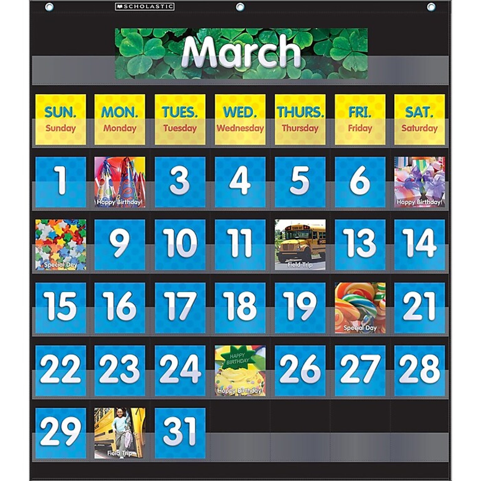 Scholastic Teaching Resources Monthly Calendar Pocket Chart with Cards, Black, Ages 5-10 (SC-583866)