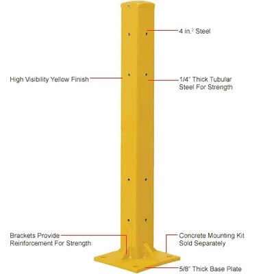 Global Industrial Guard Rail Post for Double Rail, 42"H, Yellow (436732)
