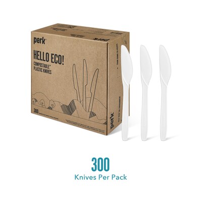 Perk™ Eco Compostable PLA Knife, Medium-Weight, White, 300/Pack (PK56199)