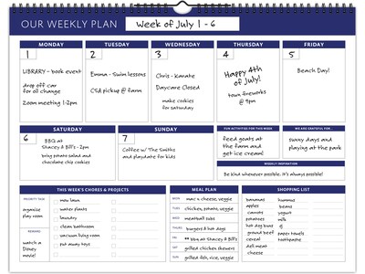 Global Printed Products 17" x 13" Weekly Planner, White/Blue (SPLS-0079)