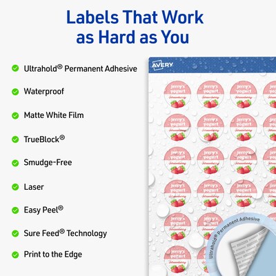 Avery Round Laser Multipurpose Labels, 1 Dia., White, 1200/Pack (19479399401)