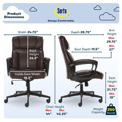Serta Hannah I Ergonomic Bonded Leather Swivel Executive Chair, Biscuit (43670G)