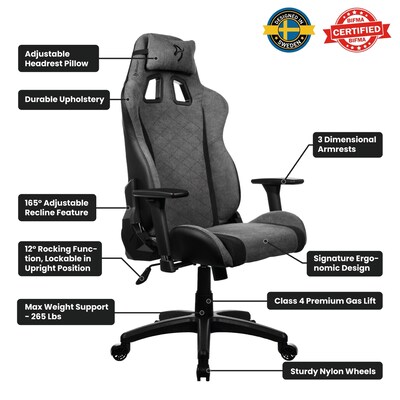 Arozzi Avanti Soft Fabric Ergonomic Racing Gaming Chair, Ash (AVANTI-SFB-ASH)
