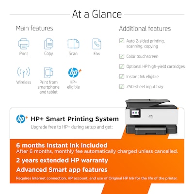HP INK Color 9015e HP+ with OfficeJet Wireless Inkjet FREE (1G5L3A) months Pro 6 All-In-One Printer